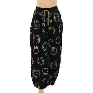 Free People Intimately Holibabe PJ Pants Floral Printed Cotton Black XS 286549